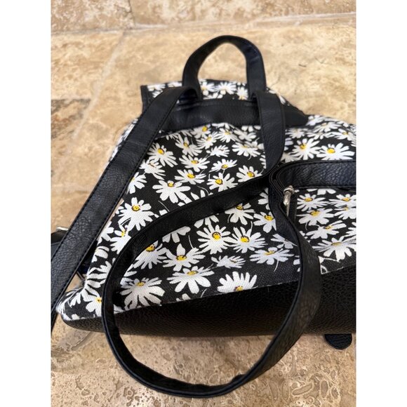 Daisy-Print Canvas & Faux Leather Backpack With Adjustable Straps & Buckle Closu - Picture 10 of 10